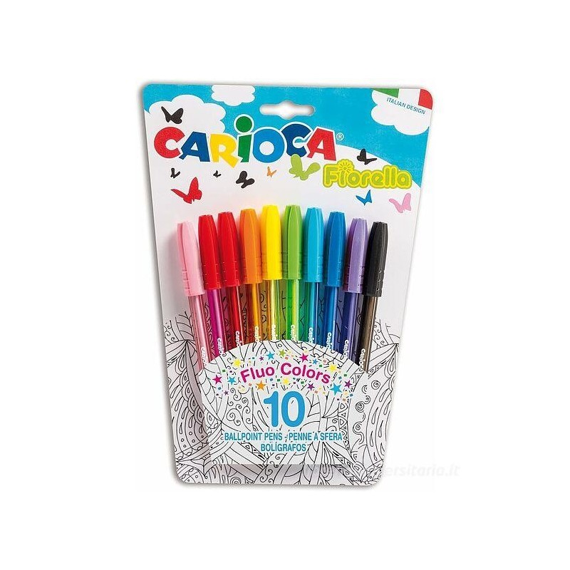 Carioca Fiorella Penna a Sfera con Cappuccio Colori Assortiti Punta 1.0 mm 10 pz 42775
