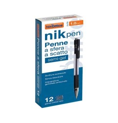 NikPen Penna Biro a Scatto Semigel punta 1.0 mm Nera 12 Pz 20/224