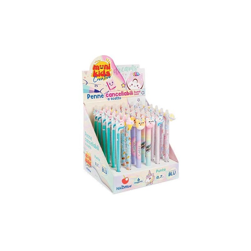 Kawaii Penne Biro Cancellabili a Scatto Mini Kids Sweet Love Punta 0.7 mm Blu 36 pz 20/243