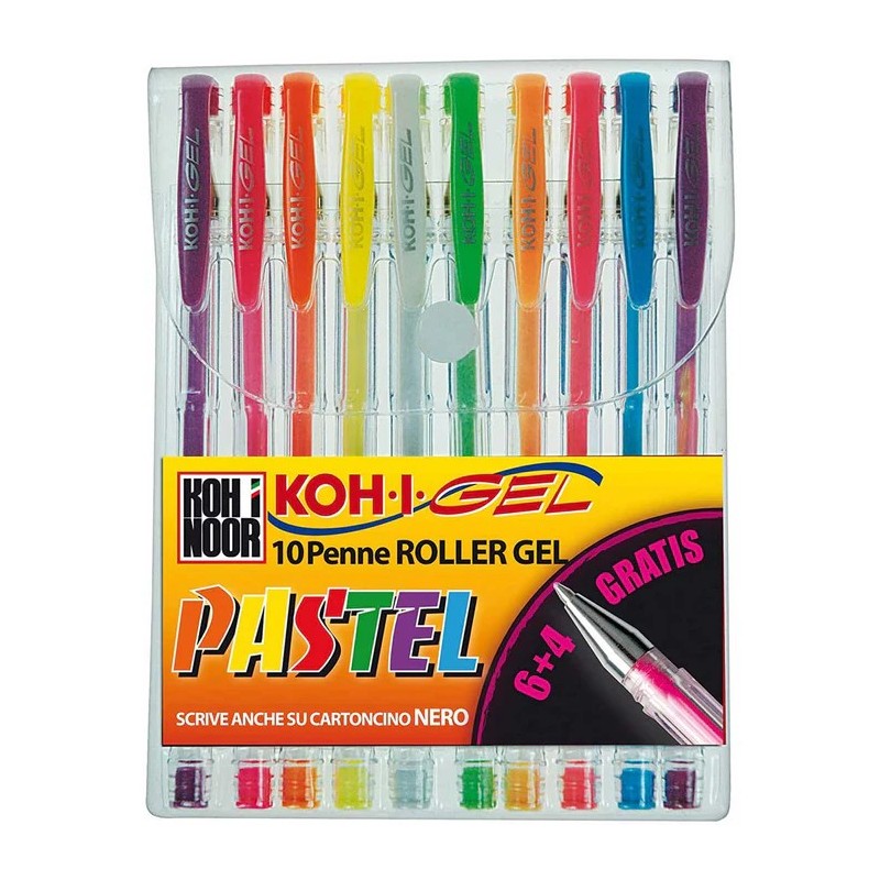 Koh-I-Noor Set di 10 Penne Gel Pastel Punta 0.7 mm Colori Assortiti NAGP10P
