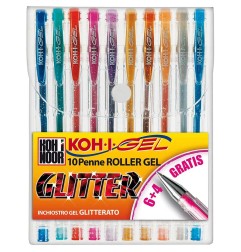 Koh-I-Noor Set di 10 Penne Biro Gel Glitter Punta 0.7 mm Colori Assortiti NAGP10S