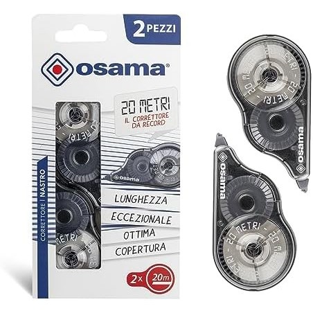 Osama Correttore a Nastro 5 mm × 20 m Corpo Trasparente Colore Nero 2 Pezzi OW230226