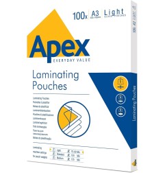 FELLOWES 100 pezzi Pouches per plastificare formato A3 75/80my Apex 6001901