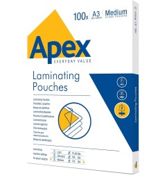FELLOWES 100 pezzi Pouches per plastificare formato A3 125my Apex 6003401