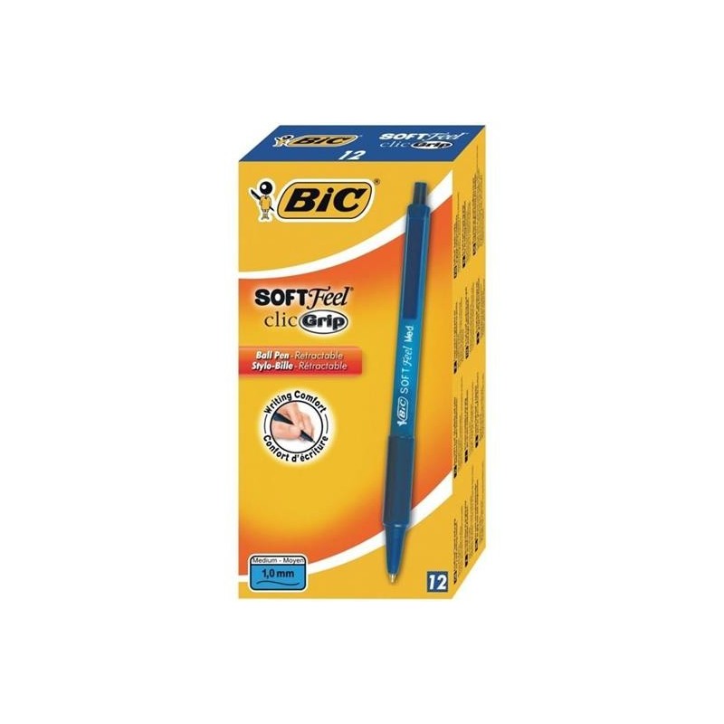 BIC Soft Feel Clic Grip Penna a Sfera Retrattile Blu Punta Media 1.0 mm 12 Pz 837398