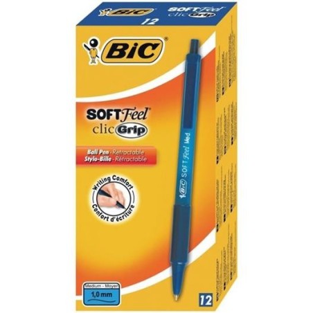 BIC Soft Feel Clic Grip Penna a Sfera Retrattile Blu Punta Media 1.0 mm 12 Pz 837398
