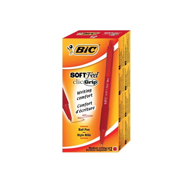 BIC Soft Feel Clic Grip Penna a Sfera Scatto Rosso Punta Media 1.0 mm 12 Pz 837399