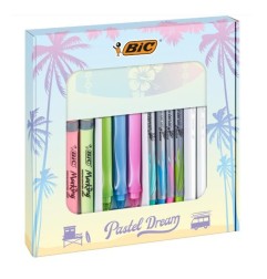 BIC My Pastel Dream Set Scrittura con Penne Gel Cristal Evidenziatori Pennarelli e Astuccio in Silicone 992735