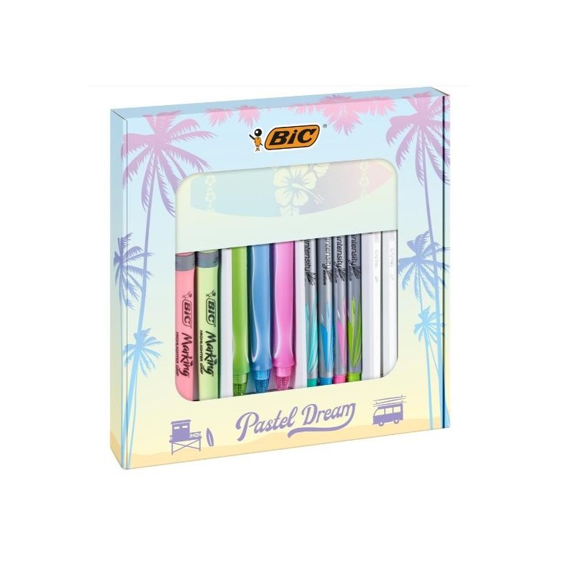 BIC My Pastel Dream Set Scrittura con Penne Gel Cristal Evidenziatori Pennarelli e Astuccio in Silicone 992735