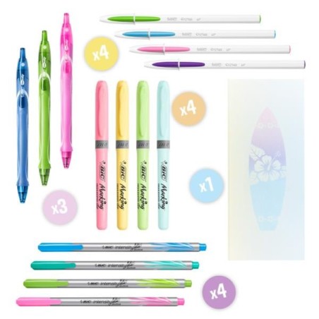 BIC My Pastel Dream Set Scrittura con Penne Gel Cristal Evidenziatori Pennarelli e Astuccio in Silicone 992735