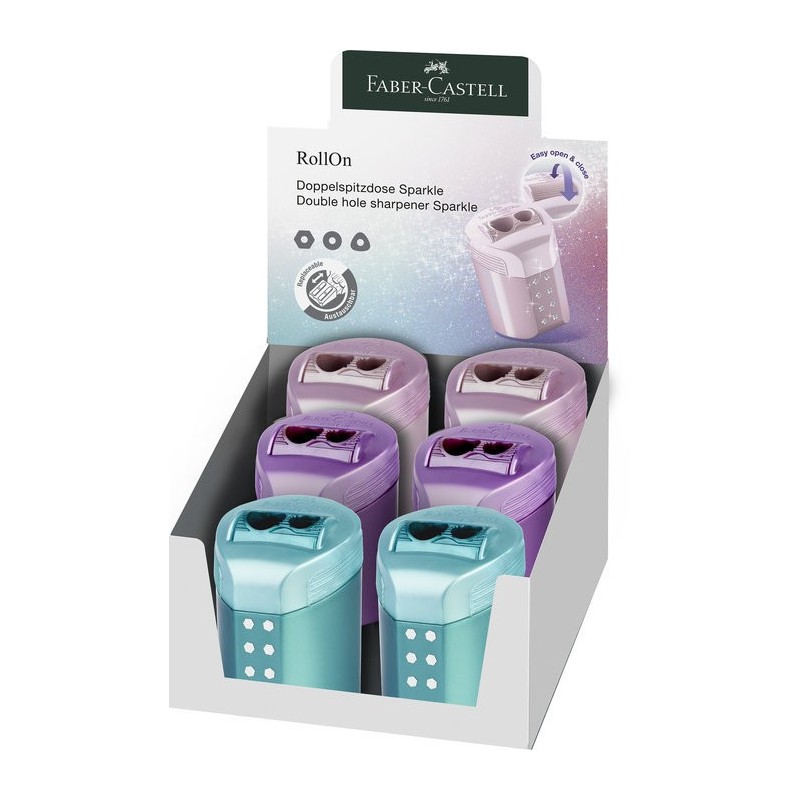 Faber-Castell Temperamatite Doppio Roll-On Sparkle con Serbatoio Colori Assortiti 6pz 183900