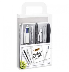 BIC Set Scrittura Silver con Blocco Appunti Penne Gel Roller Marcatore Portamine 8 Pezzi  9576121