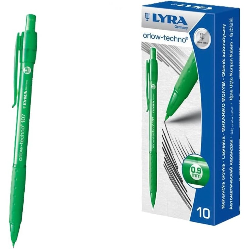 Lyra Portamine Orlow-Techno 107 Verde con Impugnatura Ergonomica Mina 0.9 mm 10Pz L1070900