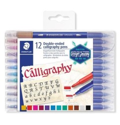 Staedtler Pennarelli Calligrafici Doppia Punta 2.0 e 3.5 mm Colori Assortiti 12 Pz 3005TB12