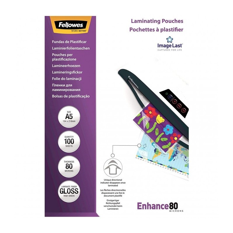 Fellowes Enhance Pouches Plastificazione A4 80 Micron Confezione da 100 Pezzi 5306114