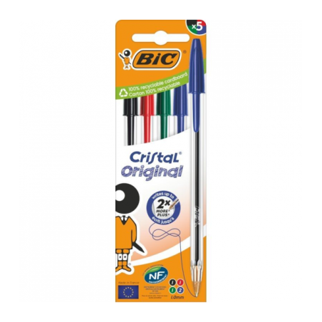 BIC Cristal Original Penna a Sfera Punta Media 1,0 mm Colori Assortiti 5 Pezzi 516346