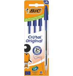 BIC Cristal Original Penna a Sfera Inchiostro Blu Punta Media 1,0 mm Tratto 0,4 mm 4 Pezzi 516332