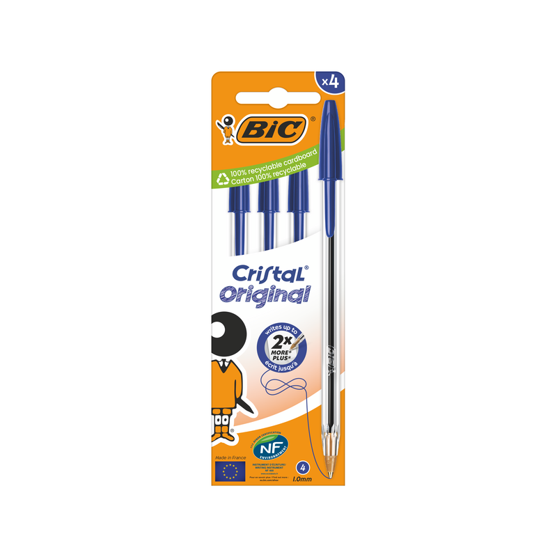 BIC Cristal Original Penna a Sfera Inchiostro Blu Punta Media 1,0 mm Tratto 0,4 mm 4 Pezzi 516332