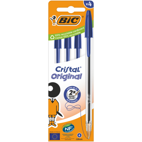 BIC Cristal Original Penna a Sfera Inchiostro Blu Punta Media 1,0 mm Tratto 0,4 mm 4 Pezzi 516332