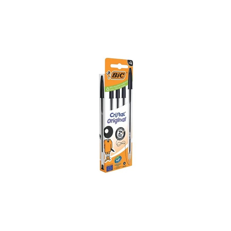 BIC Cristal Original Penna a Sfera Inchiostro Nero Punta Media 1,0 mm Tratto 0,4 mm 4 Pezzi 516335