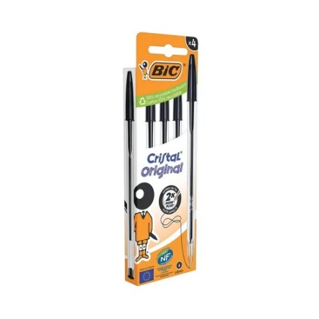 BIC Cristal Original Penna a Sfera Inchiostro Nero Punta Media 1,0 mm Tratto 0,4 mm 4 Pezzi 516335