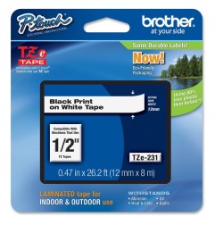 Brother TZe-231 Nastro Laminato Nero su Bianco 12 mm x 8 m