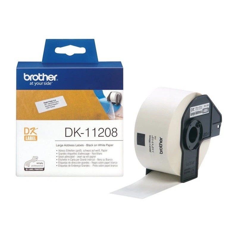 Brother DK-11208 Etichette Indirizzi 38 x 90 mm Bianco/Nero 400 Etichette