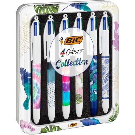 BIC 4 Colours Décors Penna sfera 4 colori punta media 1,0 mm box metallo 6 Pz 9926071