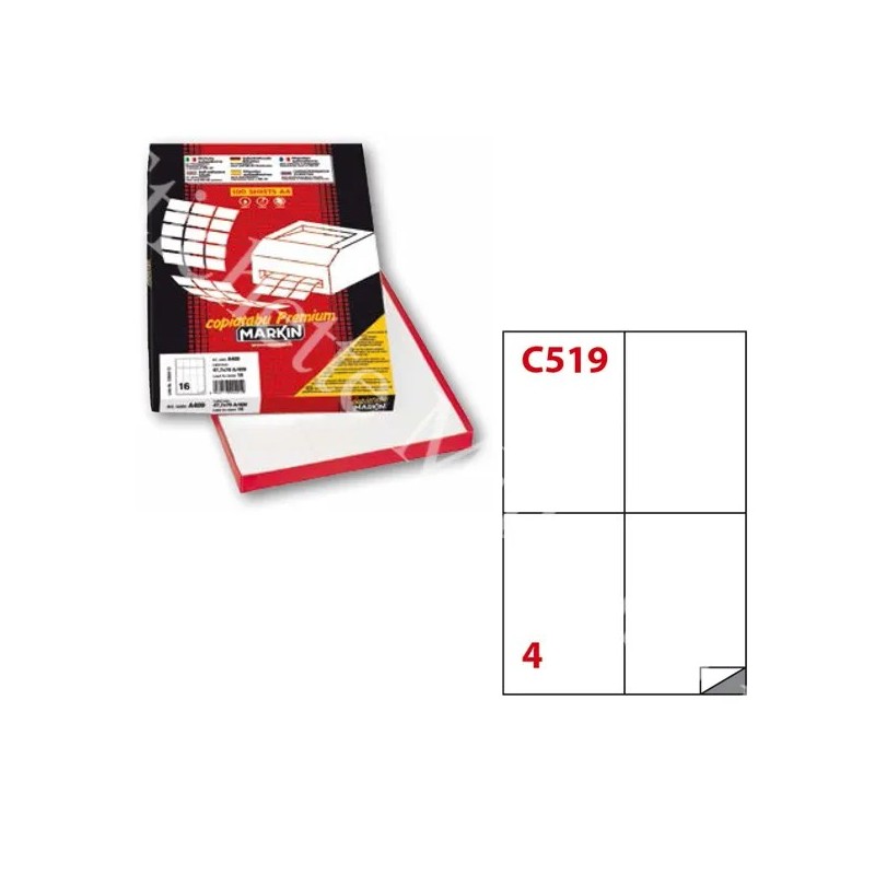 Markin C519 Etichette Adesive Bianche 105x148,5 mm 4 per Foglio 100 Fogli A4 C/519SP