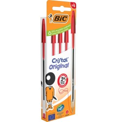 BIC Cristal Original Penna a Sfera Inchiostro Rosso Punta Media 1,0 mm Tratto 0,4 mm 4 Pezzi 516333