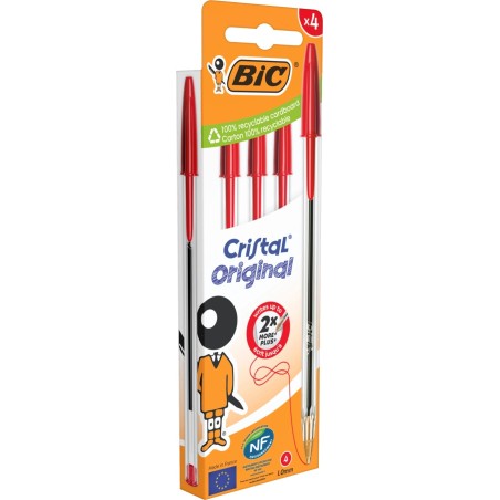 BIC Cristal Original Penna a Sfera Inchiostro Rosso Punta Media 1,0 mm Tratto 0,4 mm 4 Pezzi 516333