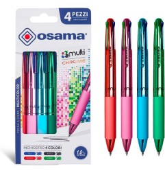 Osama Penna a Sfera 4 Colori Multichrome Punta Media 1,0 mm Fusto Cromo Pastello 4 Pezzi OW84010441