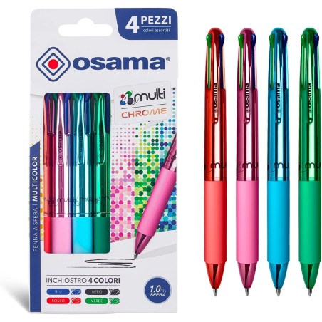 Osama Penna a Sfera 4 Colori Multichrome Punta Media 1,0 mm Fusto Cromo Pastello 4 Pezzi OW84010441