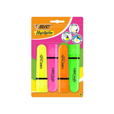 BIC Highlighter Flat Neon evidenziatori punta 1.2–4.6 mm 4 colori 517952