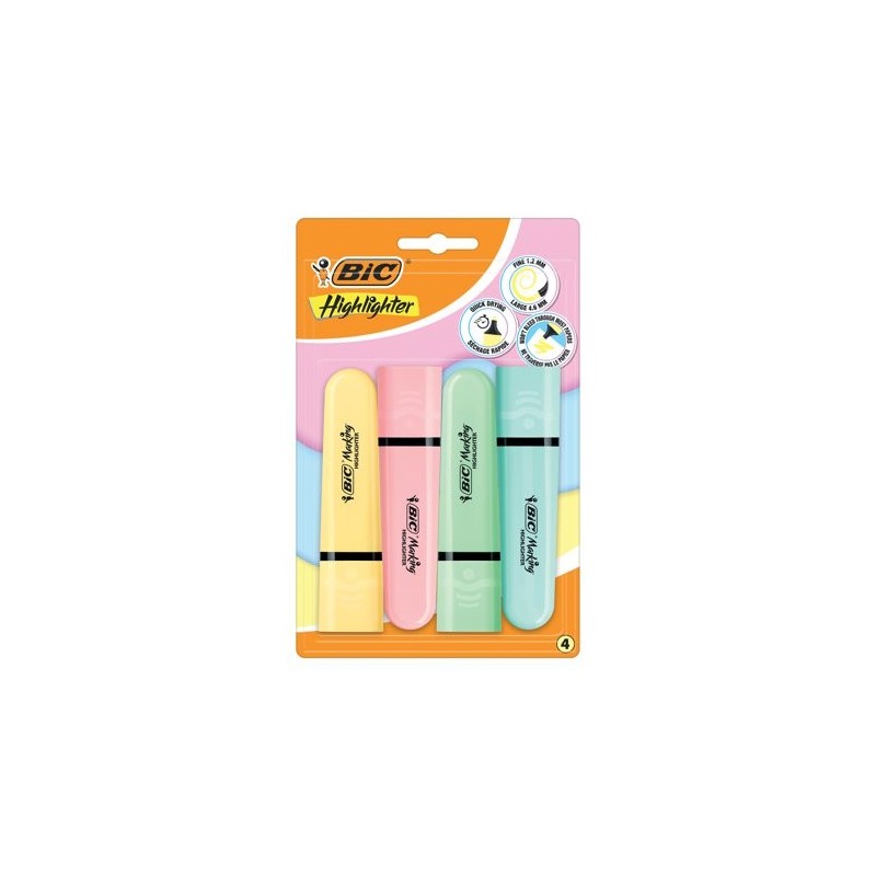 BIC Highlighter Flat Evidenziatori Pastel punta 1.2–4.6 mm 4 colori 517953