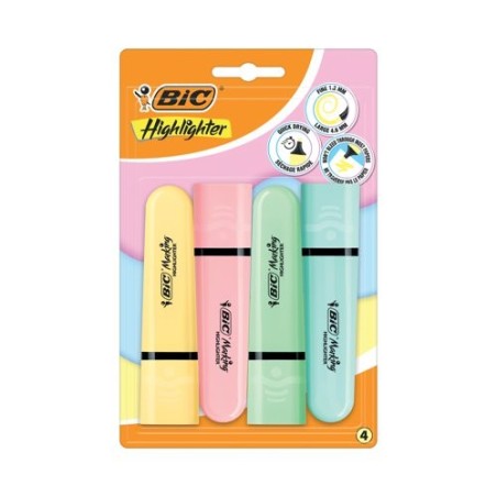 BIC Highlighter Flat Evidenziatori Pastel punta 1.2–4.6 mm 4 colori 517953