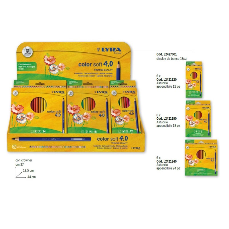 PASTELLI LYRA COLOR SOFT 4.0 18sc L2427001 (6 ast.da 12 + 6 ast. da 18 + 6 ast.da 24)