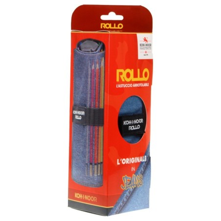 KOH-I-NOOR Astuccio Arrotolabile 24 Scomparti con Tombolino  3 Colori Jeans DJTJ24