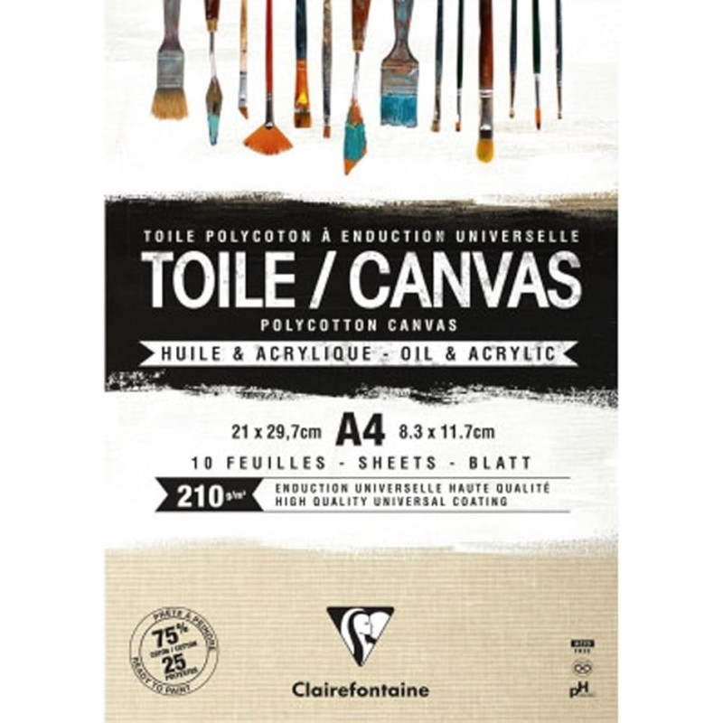 Clairefontaine Blocco Collato Tela Bianca A4 21×29.7 cm 200 g/m² 10 Fogli 975207C