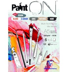 Clairefontaine Paint’On Blocco Mix Media A5 14.8×21 cm 250 g/m² 24 Fogli Colori Assortiti 975409C