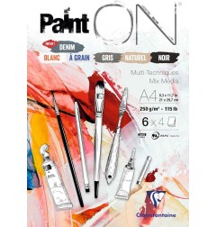 Clairefontaine Paint'ON Mix Media A4 250g/m² 24 fogli carta multi-tecnica colori assortiti superficie ruvida e liscia 975410C