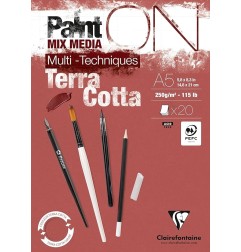 Clairefontaine Paint'ON Terracotta A5 250g/m² 20 fogli carta multi-tecnica ruvida colore terracotta 976152C