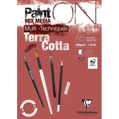 Clairefontaine Paint'ON Terracotta A5 250g/m² 20 fogli carta multi-tecnica ruvida colore terracotta 976152C