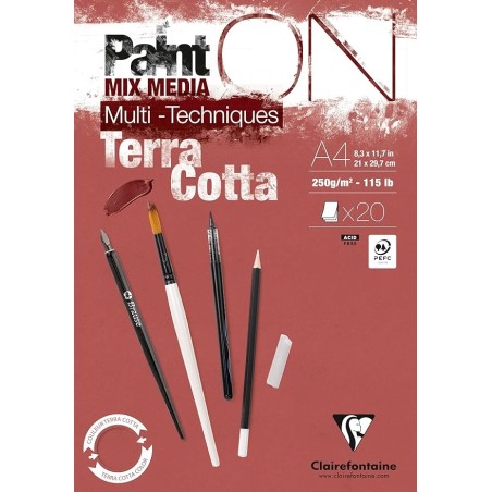 Clairefontaine Paint'ON Terracotta A4 250g/m² 20 fogli carta multi-tecnica ruvida colore terracotta 976153C