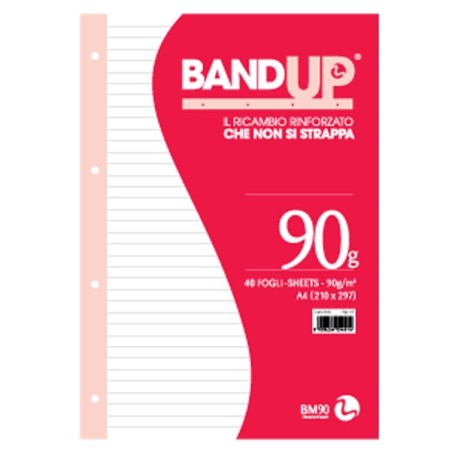 BM Ricambio Rinforzato Band-Up A4 90g/m² 40 fogli rigatura 1R banda trasparente antistrappo foratura universale 0105491