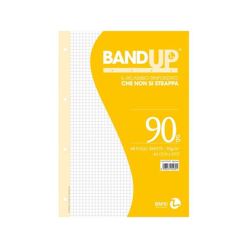 BM Ricambi Rinforzati Band-Up A4 90g/m² 40 fogli quadretti 5 mm foratura universale senza margini 0105489