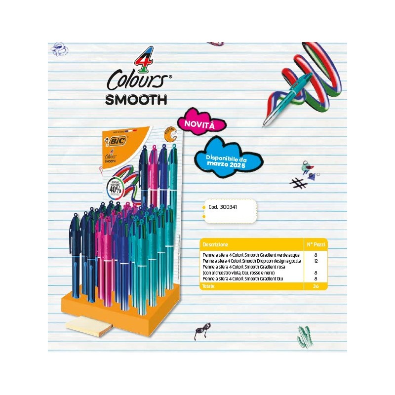 BIRO BIC 4 COLOURS SMOOTH INK SOFT EXPO 36pz  300341