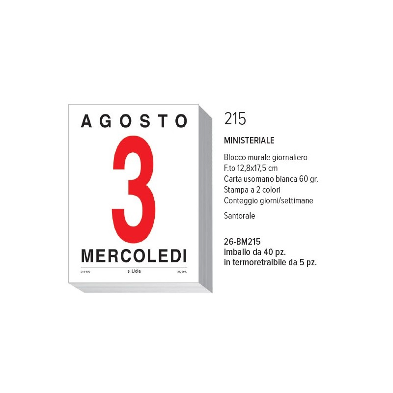 BLOCCO CALENDARIO MURALE 12,8X17,5 MINISTERIALE BM215