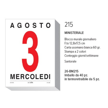 BLOCCO CALENDARIO MURALE 12,8X17,5 MINISTERIALE BM215