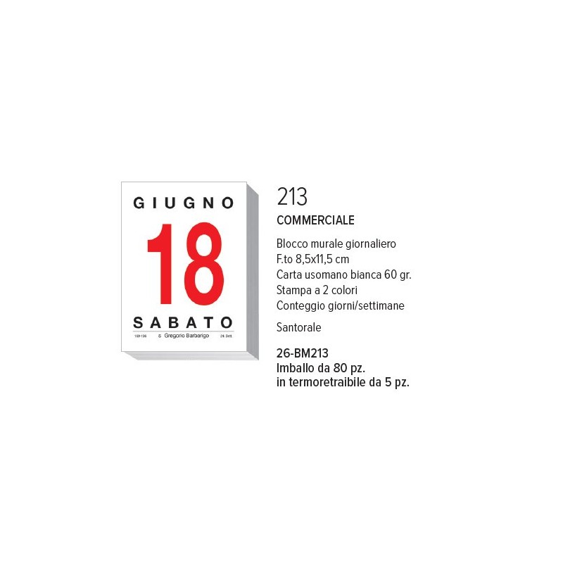 BLOCCO CALENDARIO MURALE 8,5X11,5 COMMERCIALE BM213